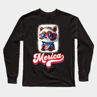 4th Of July Patriotic Cute Raccoon Merica Long Sleeve T-Shirt